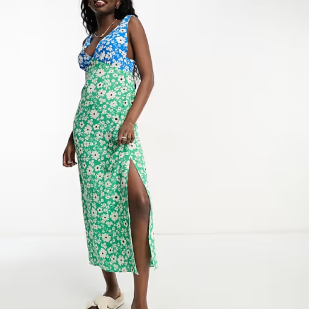 Floral Blue and Green Maxi Dress